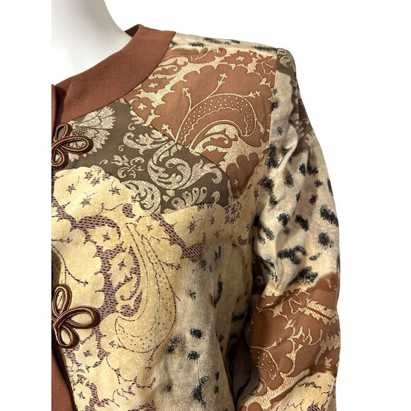 Saks Jandel Vtg Blazer 14 Silk Asian Style Animal Print Neutrals Shoulder Pads - Picture 12 of 16